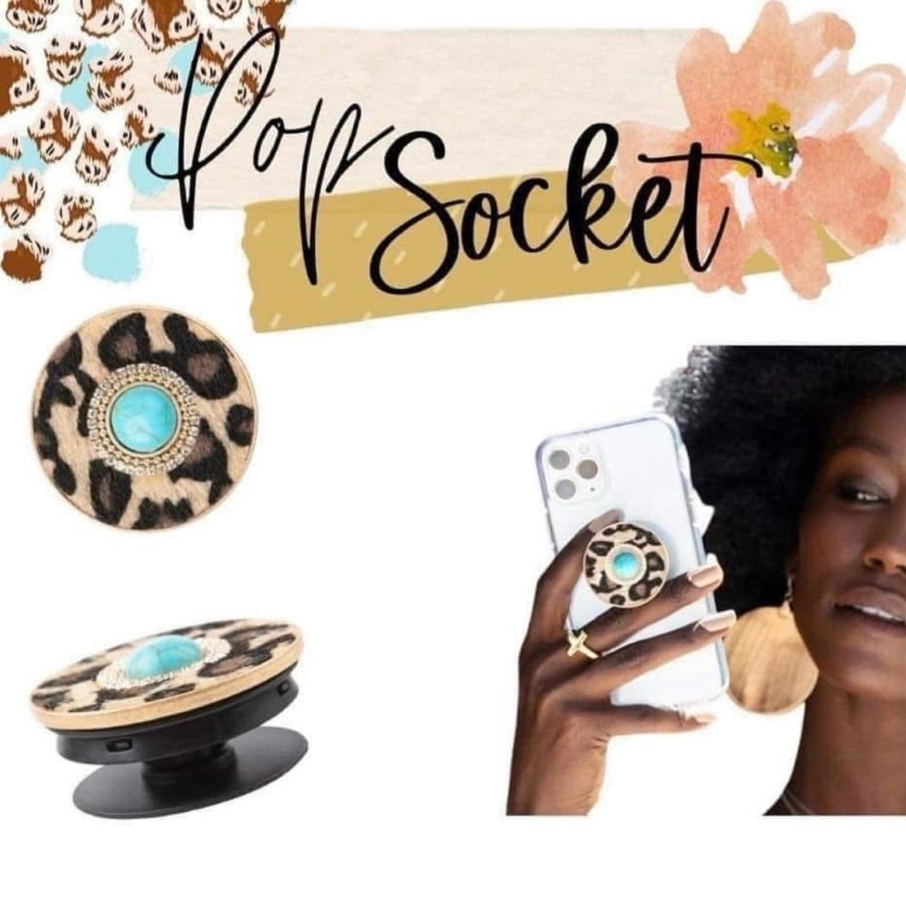 🆕 Leopard Turquoise Pop Socket Phone Grip - Picture 4 of 7